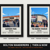 Bolton Wanderers Then & Now Stadium Set | Burnden Park + Reebok Stadium Prints - framed prints shown together as a set