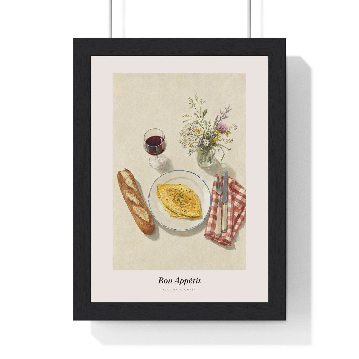 Bon Appétit Print framed in a black frame, ready to hang
