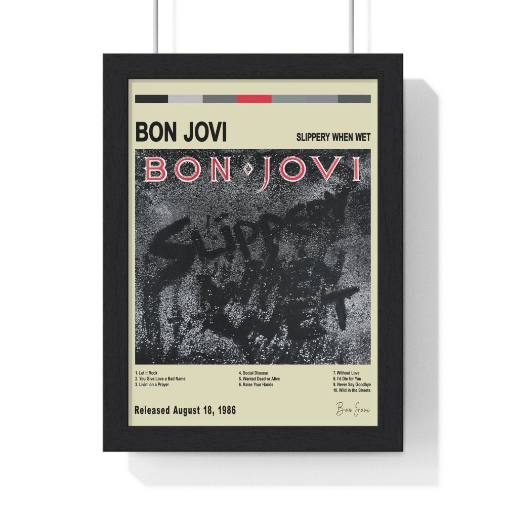 Bon Jovi Album Cover Poster - Poster Kingz - A5 (unframed) - Slippery When Wet - Vintage