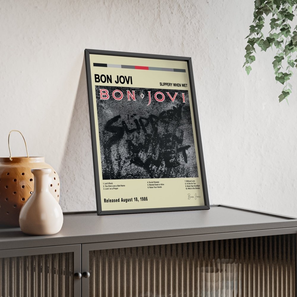 Bon Jovi Album Cover Poster - Poster Kingz - A5 (unframed) - Slippery When Wet - White