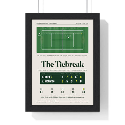 The Tiebreak 1980 Tennis print framed in a black frame, ready to hang