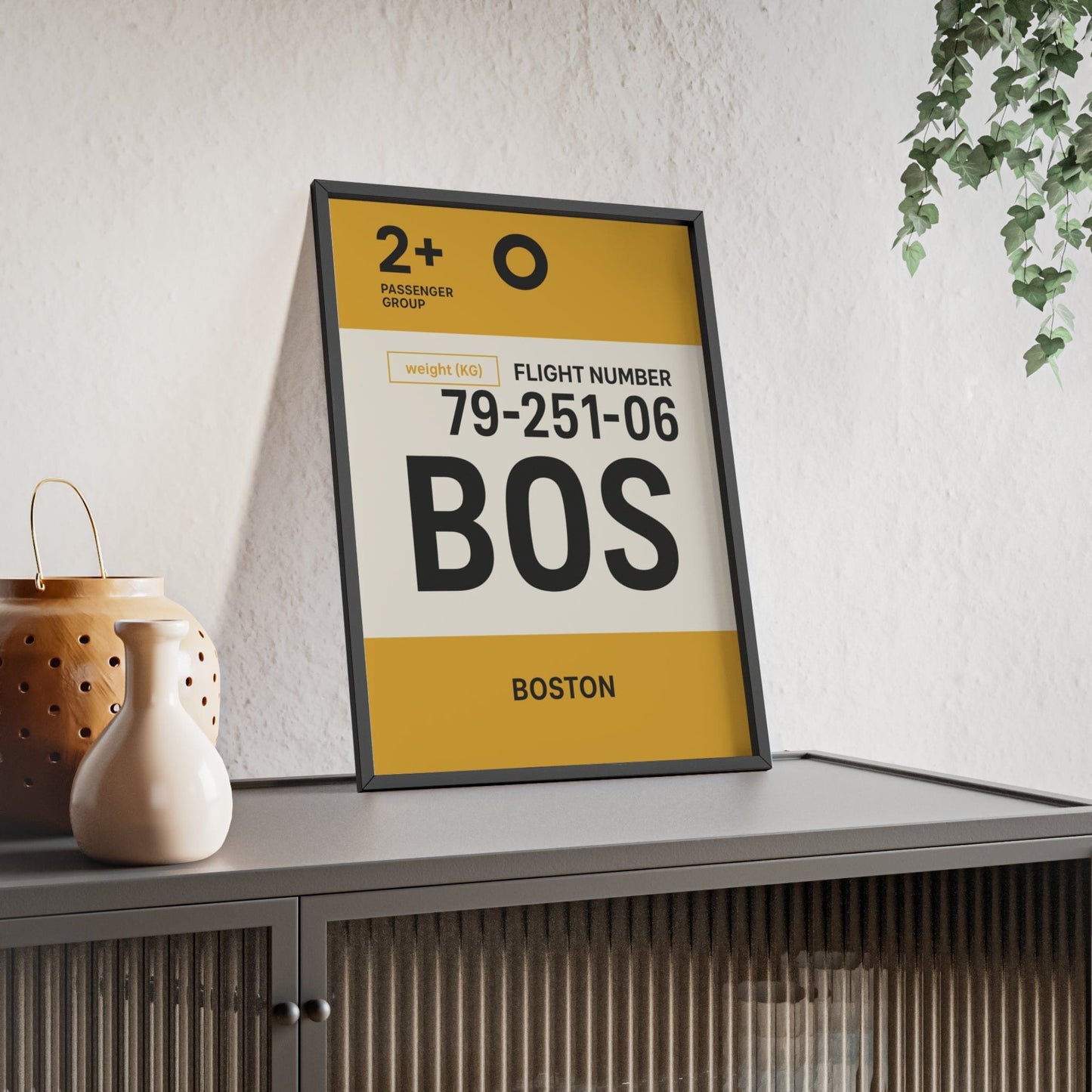 Framed Boston boarding pass travel poster