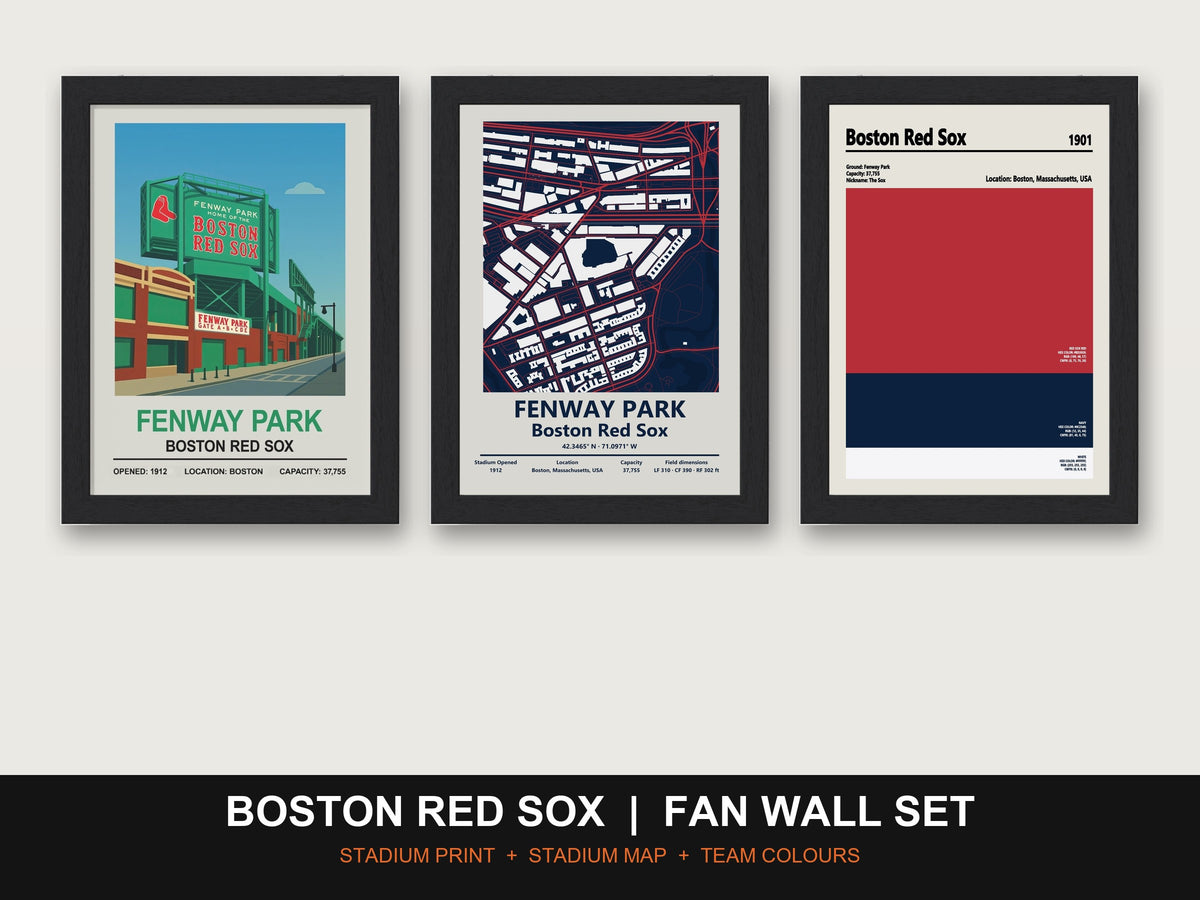 Boston Red Sox Fan Wall Set | Fenway Park Print, Stadium Map & Team Colours