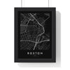Boston street map poster in black, minimal city map print framed in a black frame