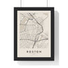 Boston street map poster in cream, minimal city map print framed in a black frame