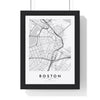 Boston street map poster in white, minimal city map print framed in a black frame