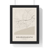 Bournemouth street map poster in cream, minimal city map print framed in a black frame