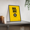 Box Box Racing print framed and leaning on a sideboard
