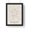 Bradford street map poster in cream, minimal city map print framed in a black frame
