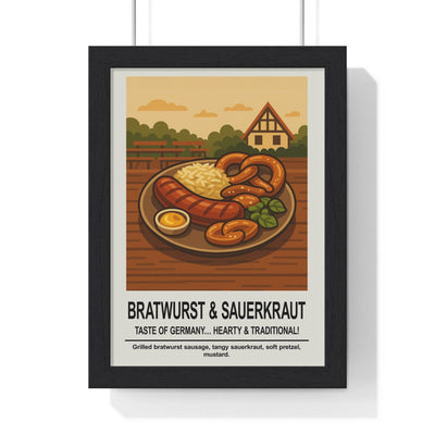 Framed Bratwurst & Sauerkraut Kitchen Wall Art - German Food poster