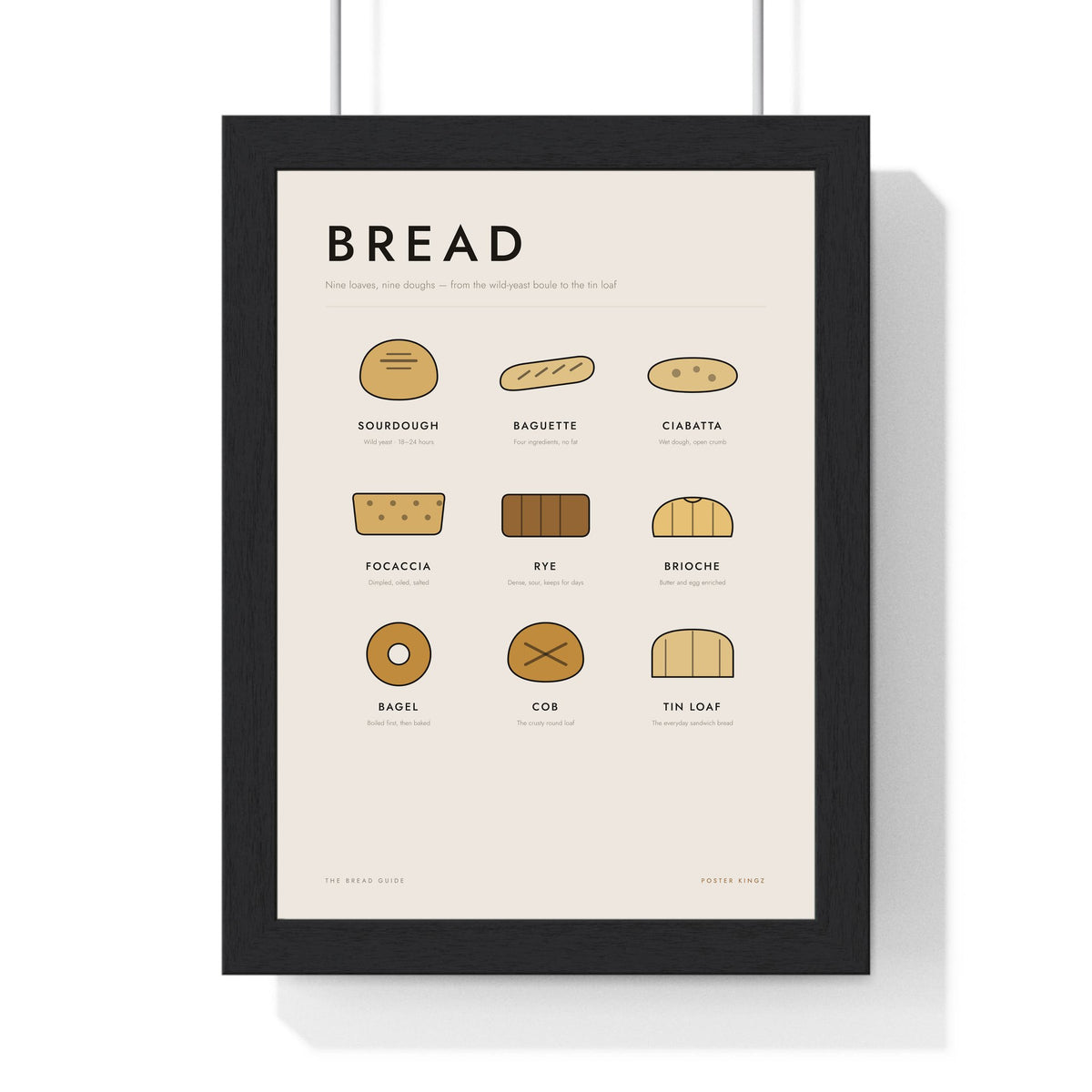 Bread Guide print framed in a black frame, ready to hang