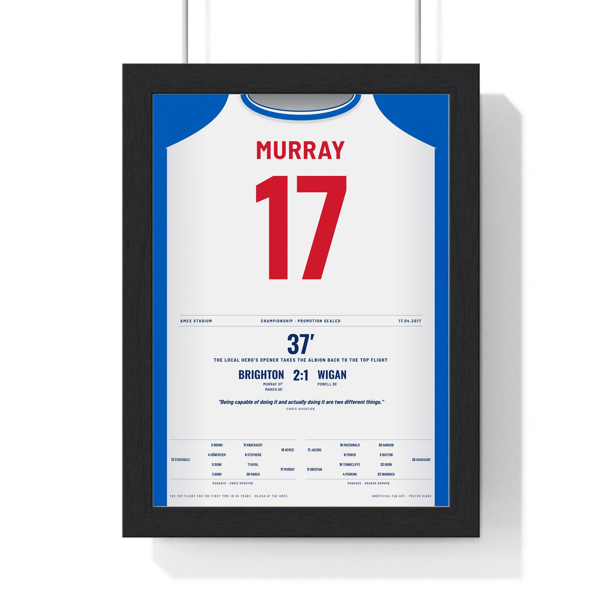 Brighton Promotion 2017 Poster - Glenn Murray 17 Amex Shirt Print framed in a black frame, ready to hang
