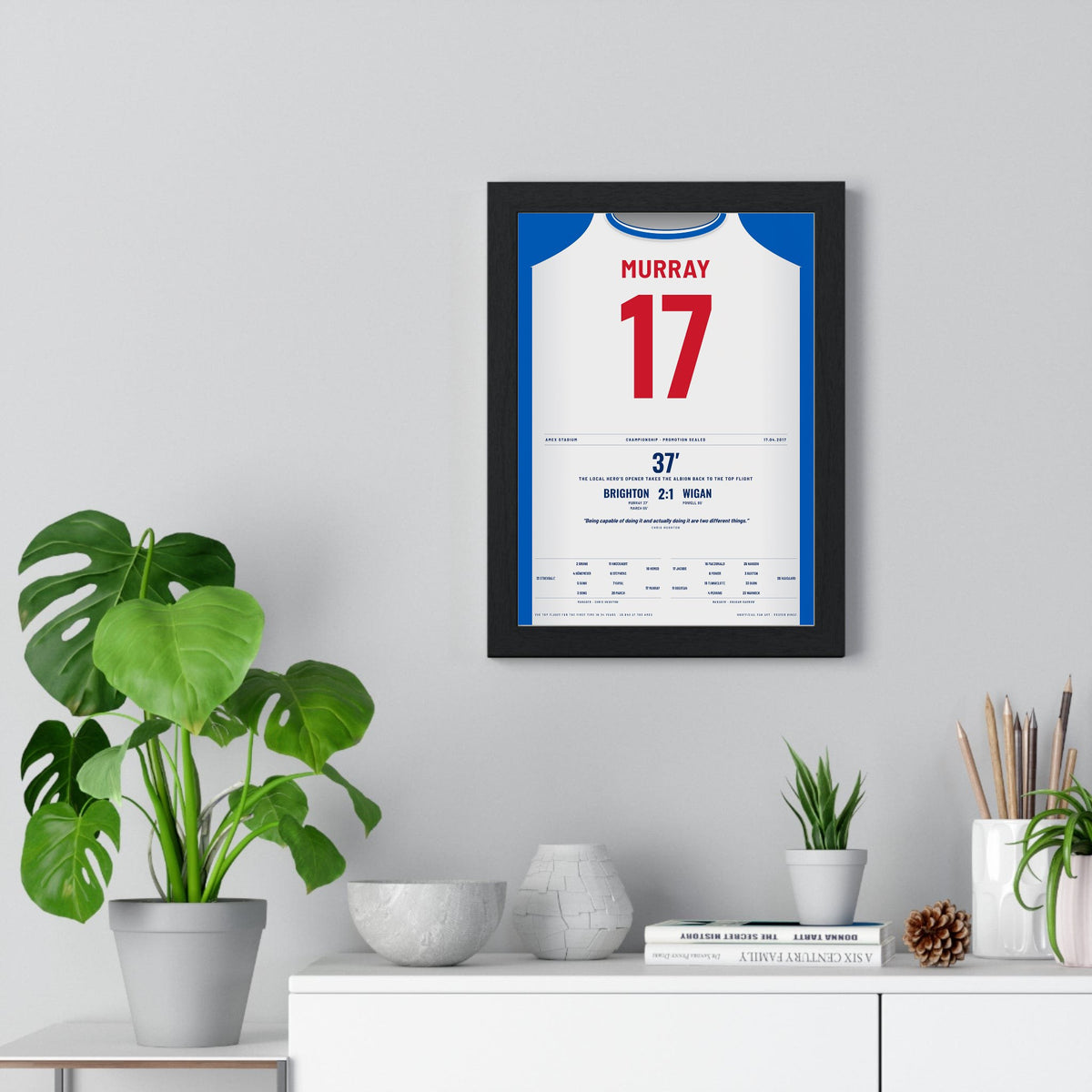 Brighton Promotion 2017 Poster - Glenn Murray 17 Amex Shirt Print framed on a living room wall