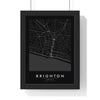 Brighton street map poster in black, minimal city map print framed in a black frame