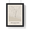 Brighton street map poster in cream, minimal city map print framed in a black frame