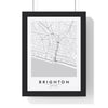 Brighton street map poster in white, minimal city map print framed in a black frame