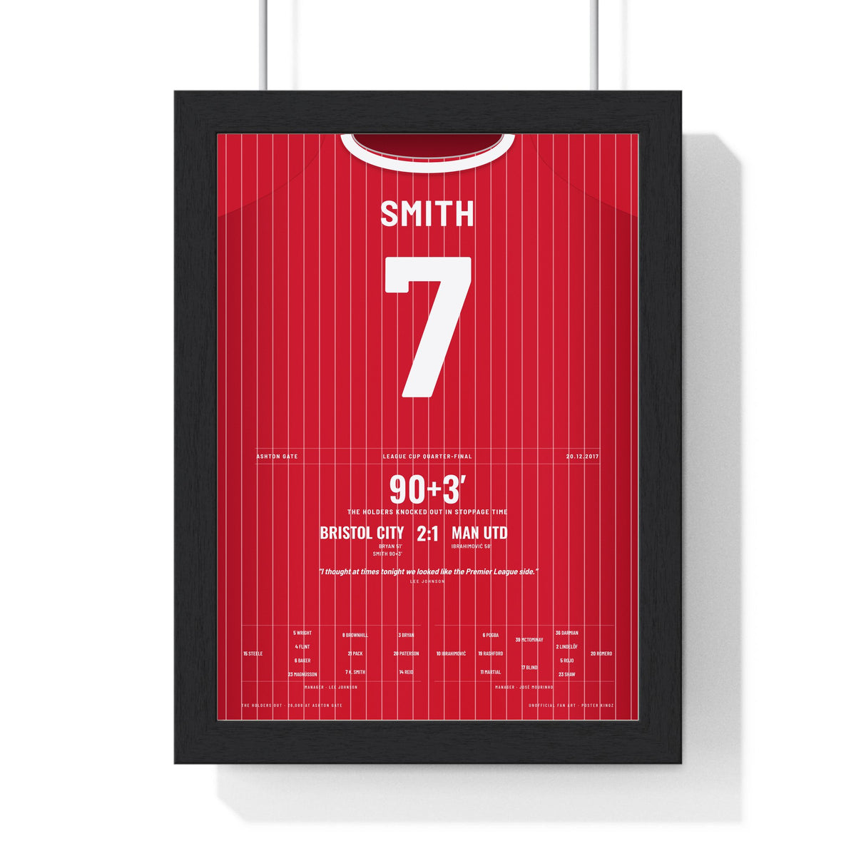 Bristol City 2-1 Man Utd League Cup 2017 Poster - Korey Smith 7 Ashton Gate framed in a black frame, ready to hang