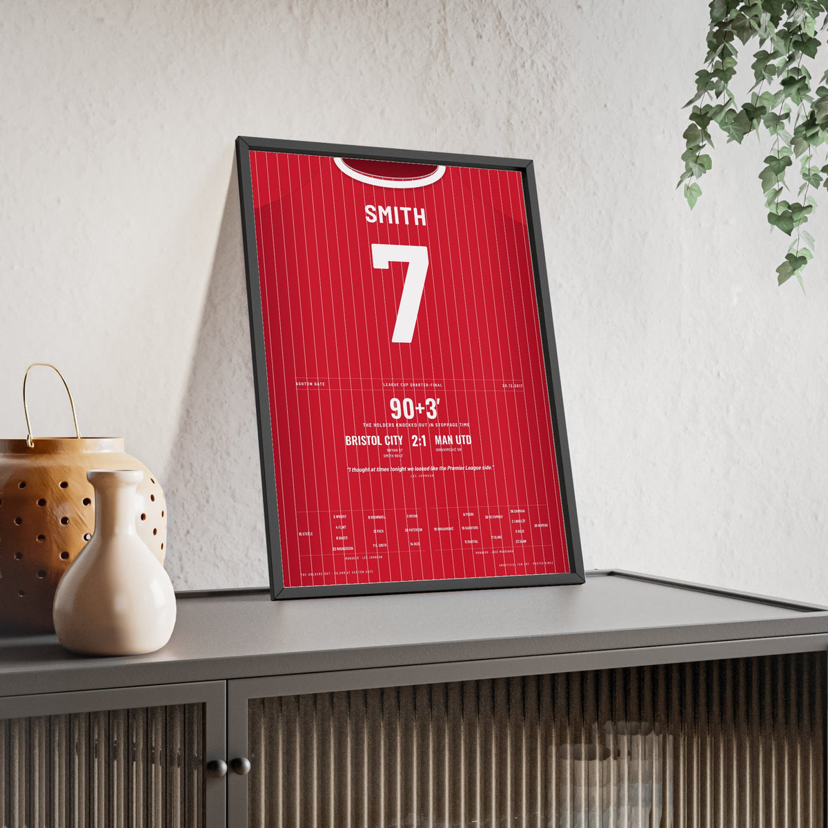 Bristol City 2-1 Man Utd League Cup 2017 Poster - Korey Smith 7 Ashton Gate framed and leaning on a sideboard