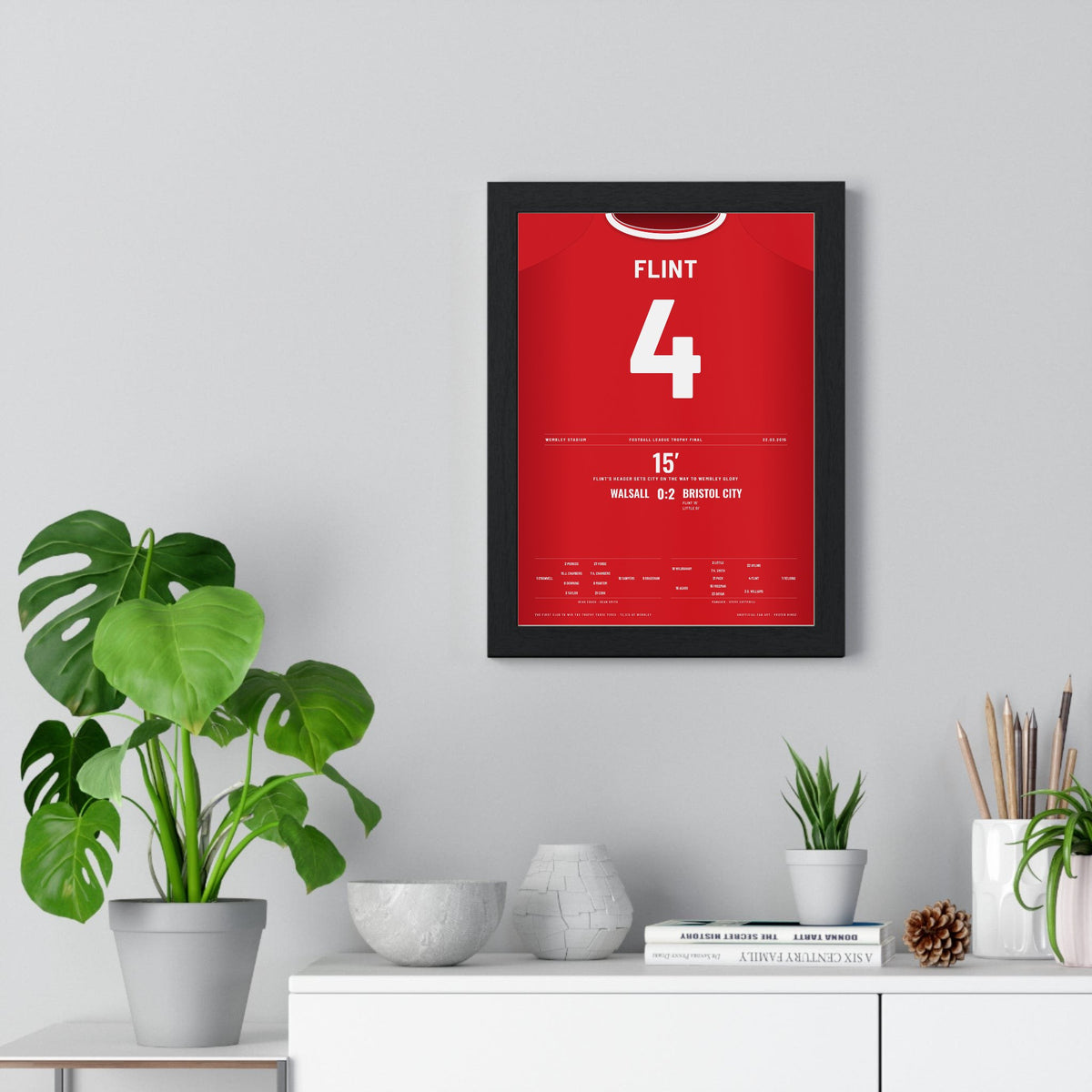 Bristol City Football League Trophy Final 2015 Poster - Aden Flint 4 Wembley Shirt Print framed on a living room wall