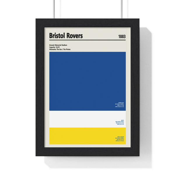 Bristol Rovers colour swatch print framed showing the Gas's blue, white and yellow club colours
