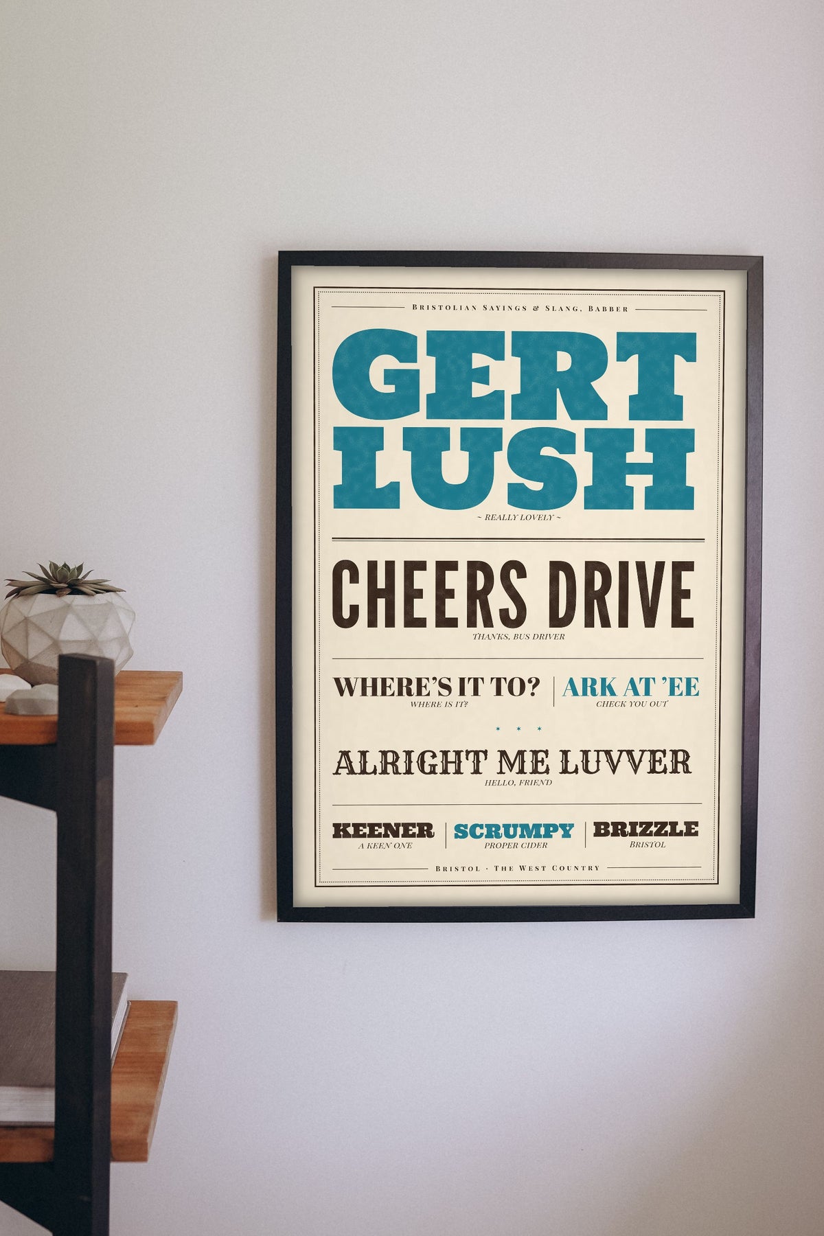 Bristol Sayings Print framed on a wall