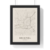 Bristol street map poster in cream, minimal city map print framed in a black frame