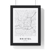 Bristol street map poster in white, minimal city map print framed in a black frame