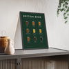 British Beer Styles print framed and leaning on a sideboard