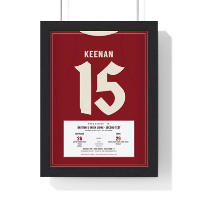 British & Irish Lions 2nd Test 2025 print - Keenan 15 framed in a black frame, ready to hang