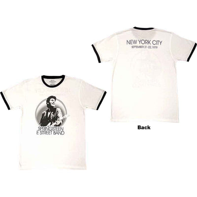 White t-shirt with Bruce Springsteen Unisex Ringer - NYC 1979 (White) Official Merch