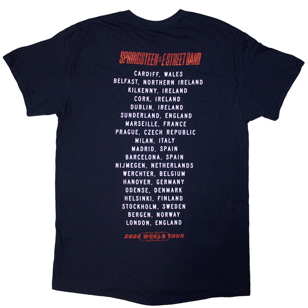 Navy t-shirt with Bruce Springsteen Unisex - Tour '24 Guitar Photo (Navy Blue) Official Merch