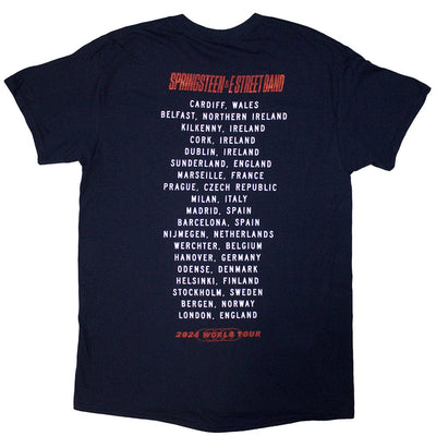 Navy t-shirt with Bruce Springsteen Unisex - Tour '24 Guitar Photo (Navy Blue) Official Merch