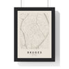 Bruges street map poster in cream, minimal city map print framed in a black frame