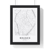 Bruges street map poster in white, minimal city map print framed in a black frame