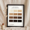 Brummie Brew Colour Chart in a black frame propped up on linen