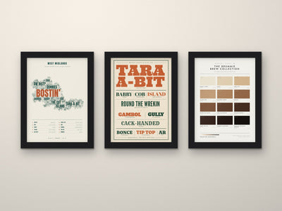 Brummie Sayings Set of 3 Prints framed side by side on a wall