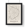 Brussels street map poster in cream, minimal city map print framed in a black frame