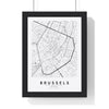 Brussels street map poster in white, minimal city map print framed in a black frame