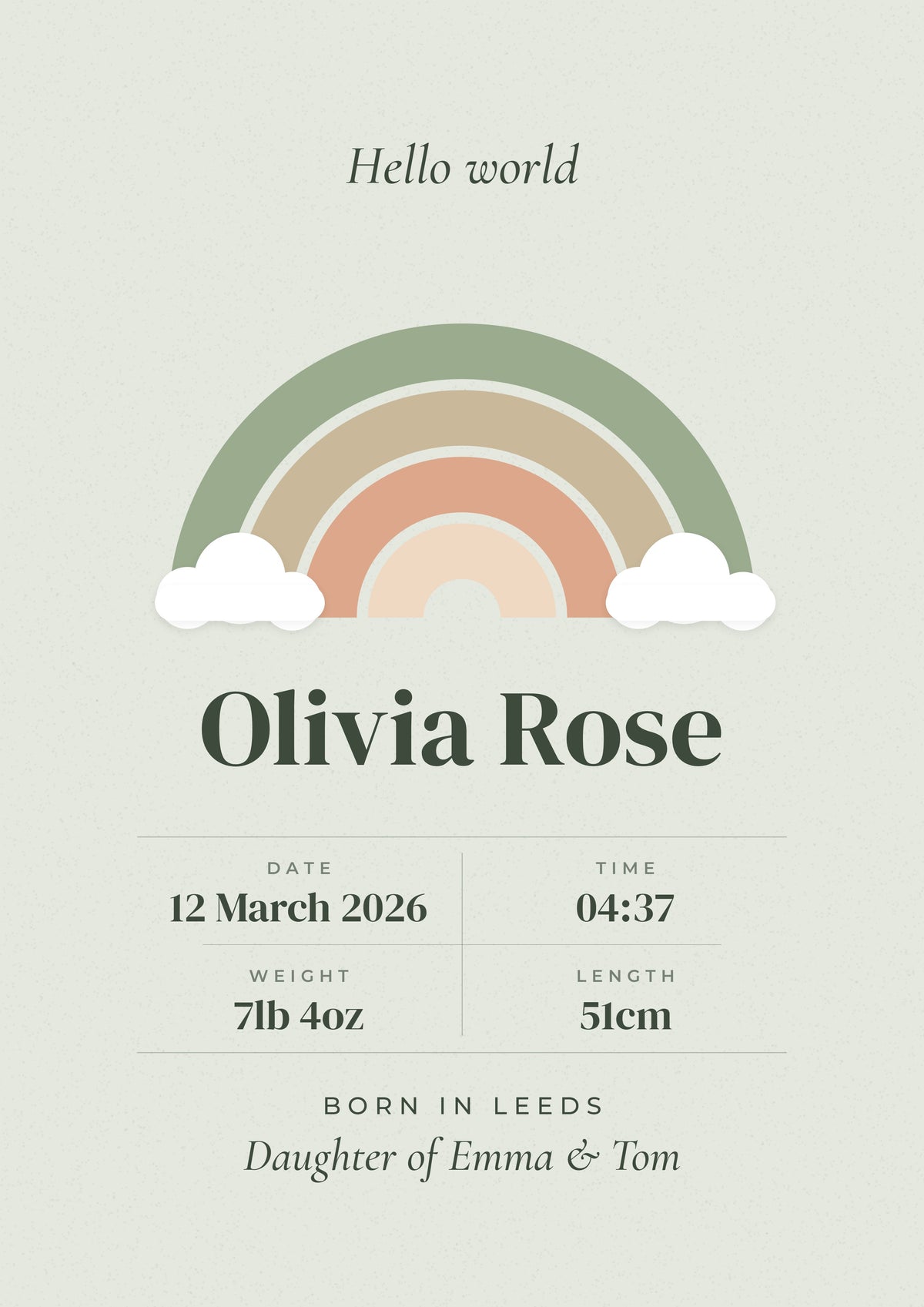 Personalised Baby Birth Stats Print - design detail