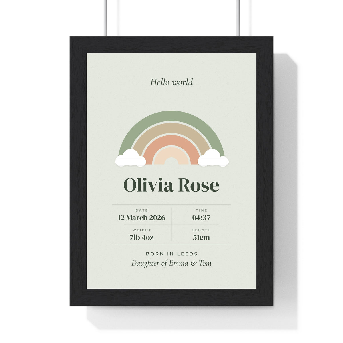 Personalised Baby Birth Stats Print - framed print