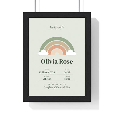 Personalised Baby Birth Stats Print - framed print