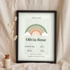 Personalised Baby Birth Stats Print - Lifestyle - leaning in a frame with dried flowers