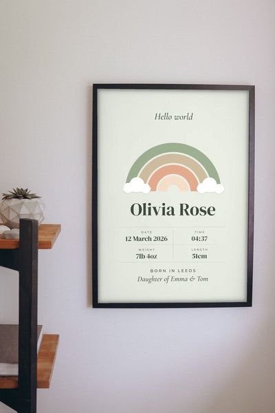 Personalised Baby Birth Stats Print - Lifestyle - hanging on a living room wall
