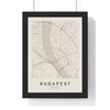 Budapest street map poster in cream, minimal city map print framed in a black frame