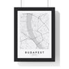 Budapest street map poster in white, minimal city map print framed in a black frame