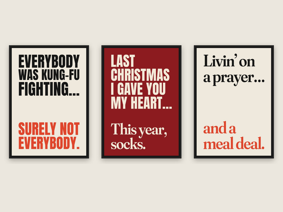 Build Your Own Funny Song Lyric Print Set - three prints side by side