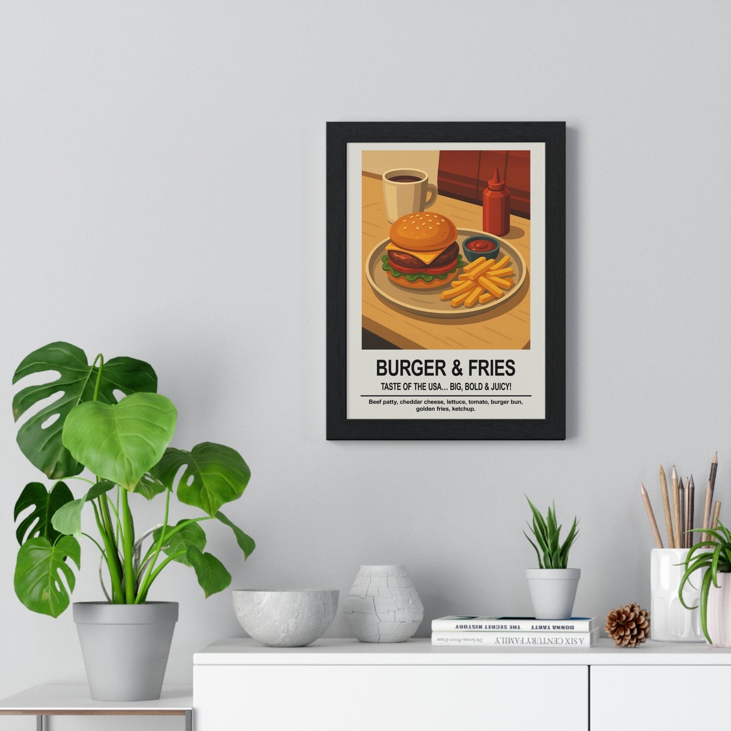 Framed Burger & Fries - American Diner Kitchen Print print