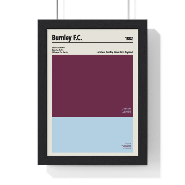 Burnley FC colour swatch print framed showing claret and blue club palette