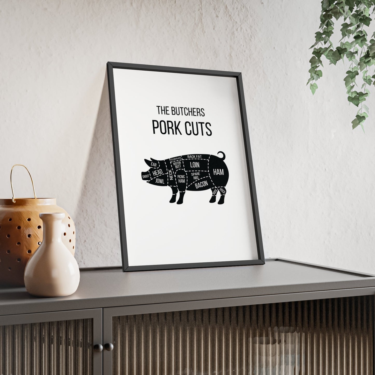 Framed Butchers Pork Cuts - Kitchen for Cooks print