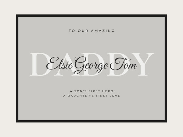 Personalised Daddy print with children's names in script word art, landscape format